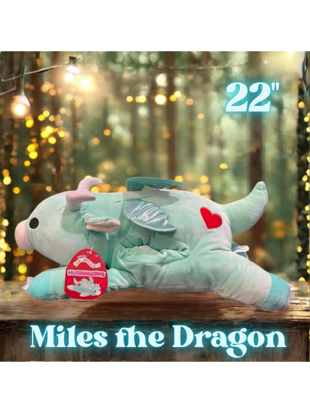 NWT Miles the Mint Dragon Hugamallows Squishmallows Valentine's Edition 22"